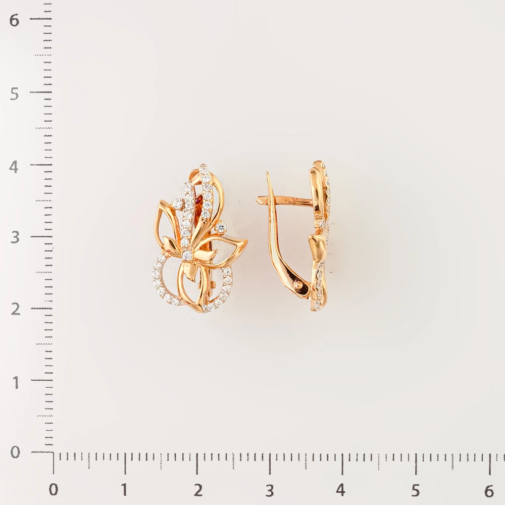 Серьги с фианитом из красного золота 585 пробы