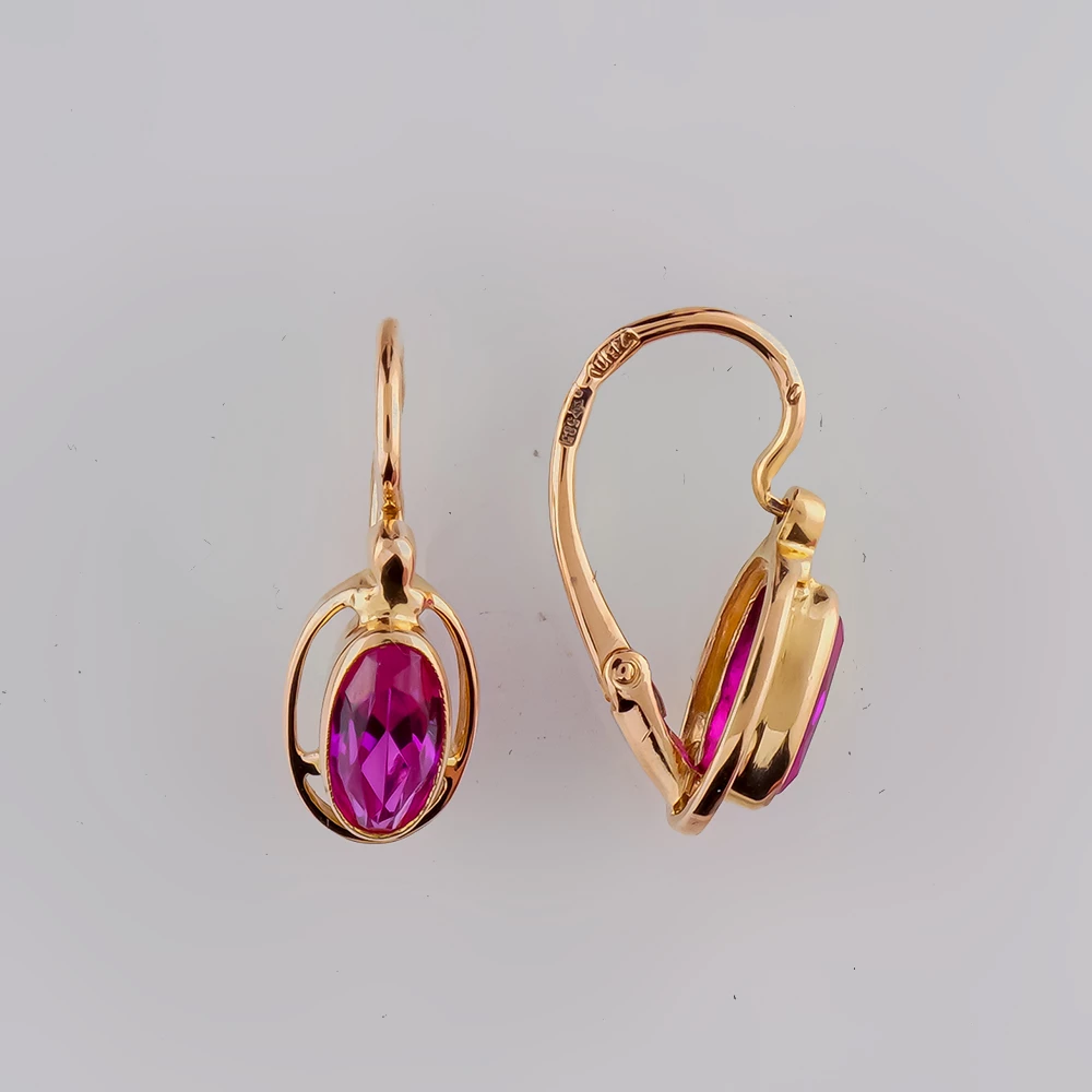 Серьги с фианитом из красного золота 585 пробы