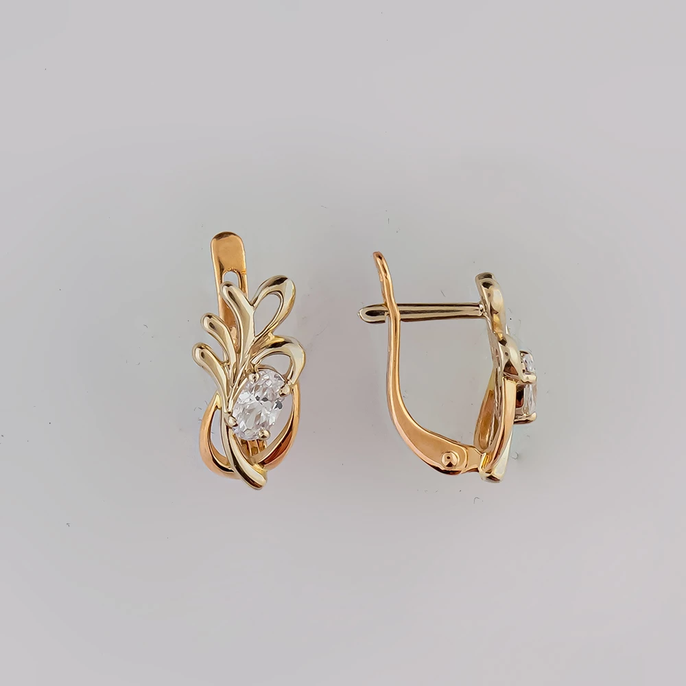 Серьги с фианитом из красного золота 585 пробы