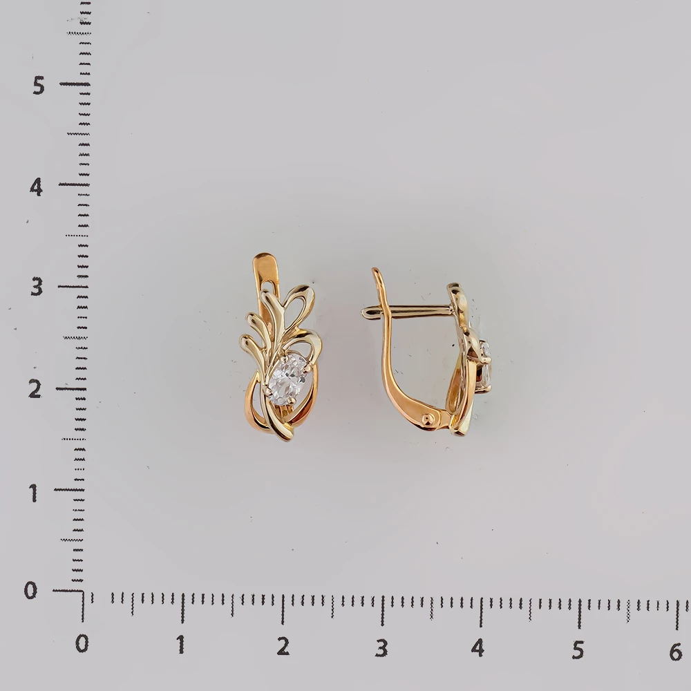 Серьги с фианитом из красного золота 585 пробы