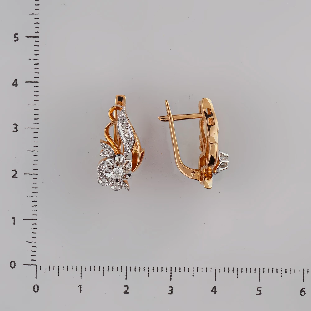 Серьги с бриллиантом из красного золота 585 пробы