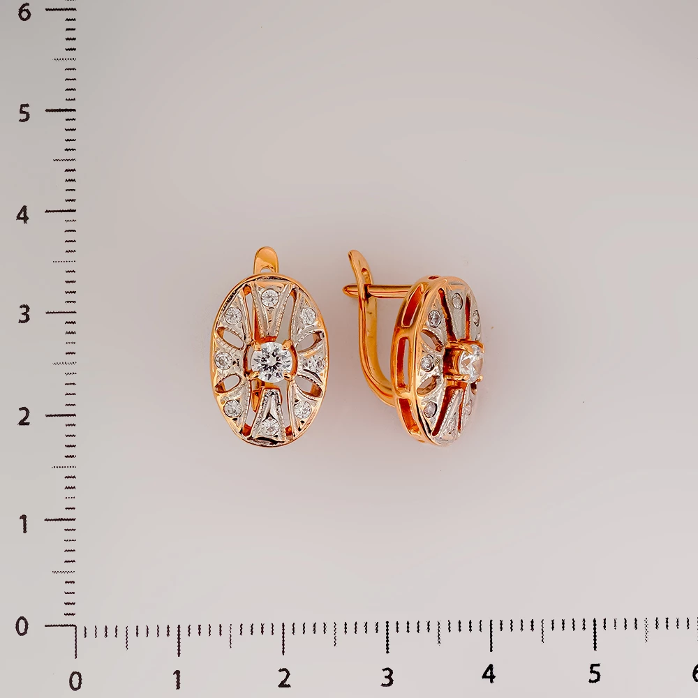 Серьги с фианитом из красного золота 585 пробы