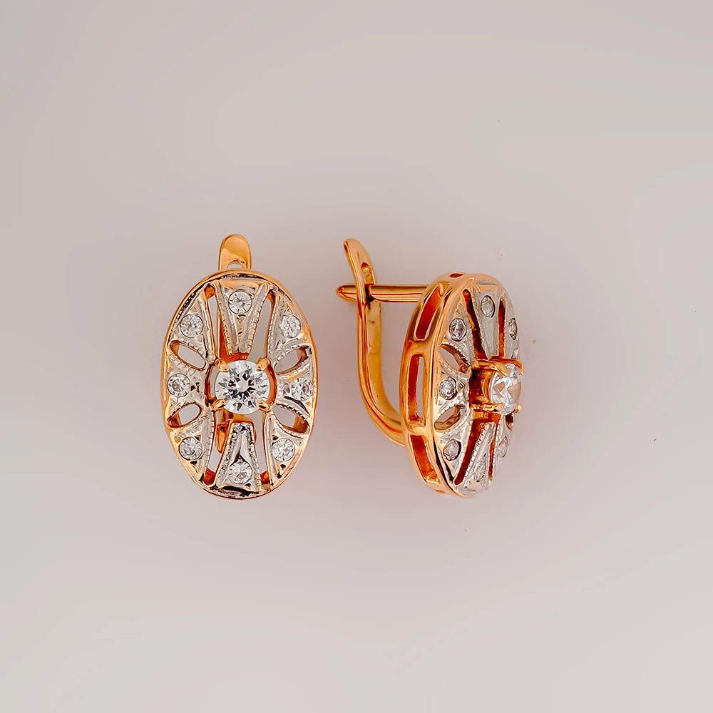 Серьги с фианитом из красного золота 585 пробы