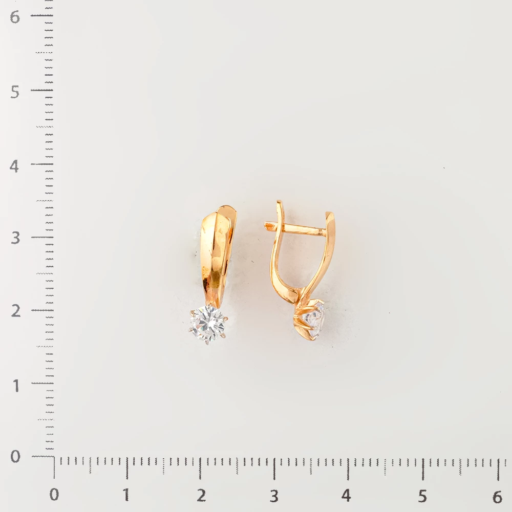 Серьги с фианитом из красного золота 585 пробы