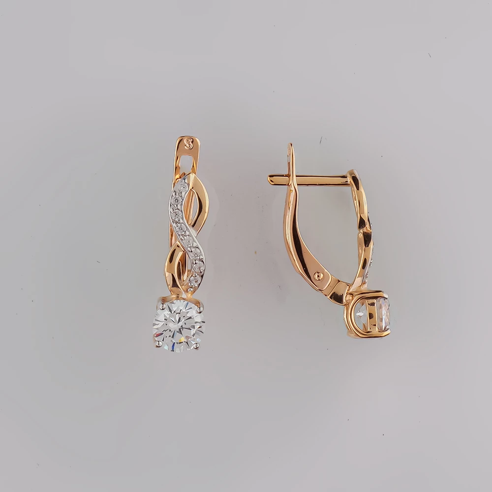 Серьги с фианитом из красного золота 585 пробы