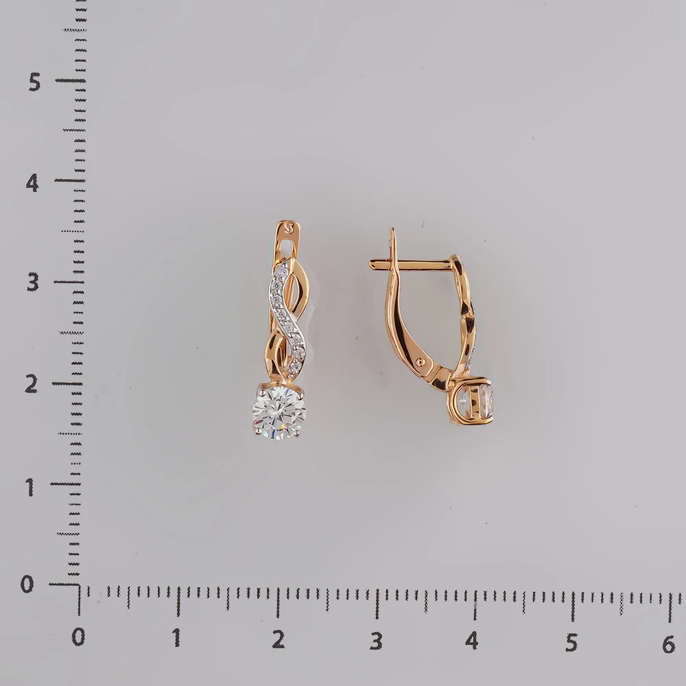 Серьги с фианитом из красного золота 585 пробы