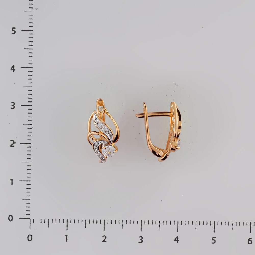 Серьги с фианитом из красного золота 585 пробы