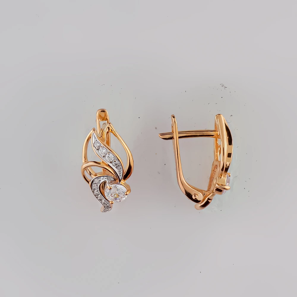 Серьги с фианитом из красного золота 585 пробы