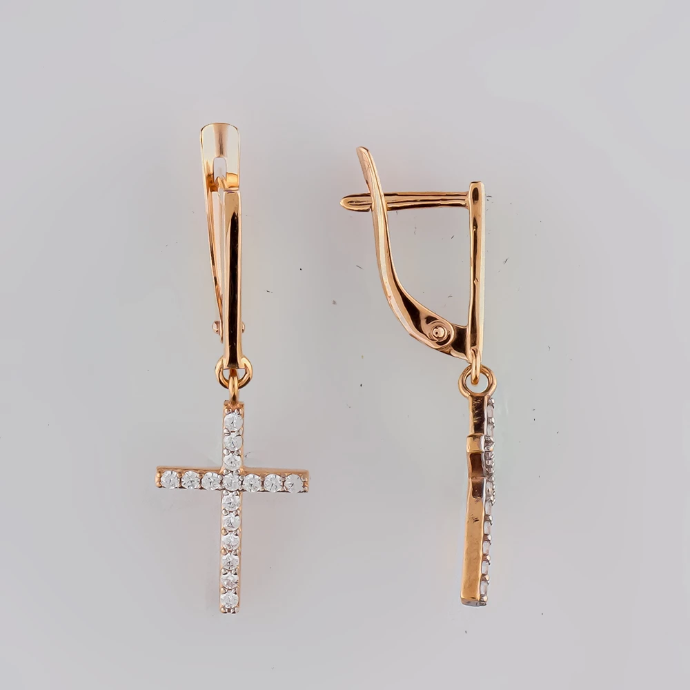 Серьги с фианитом из красного золота 375 пробы