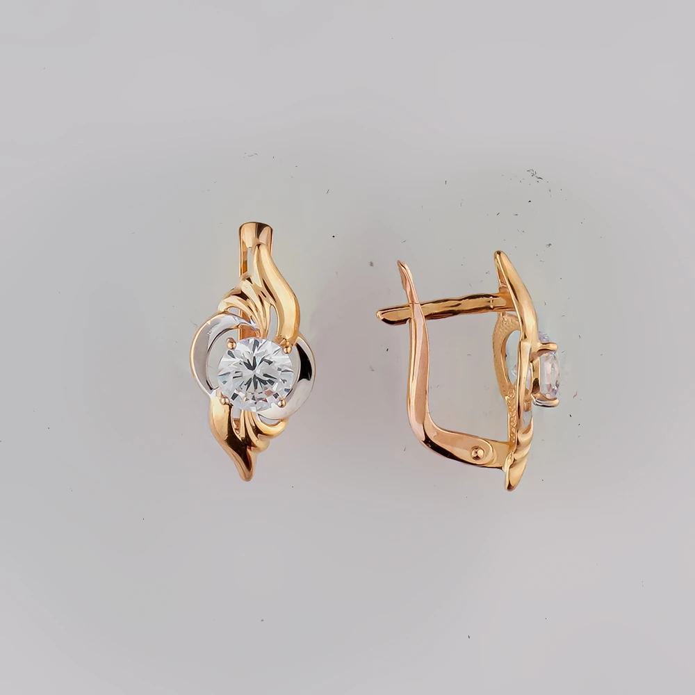 Серьги с фианитом из красного золота 585 пробы