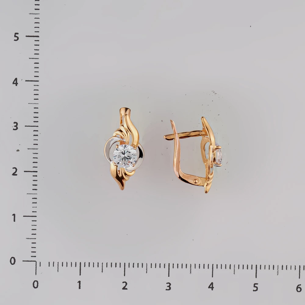 Серьги с фианитом из красного золота 585 пробы