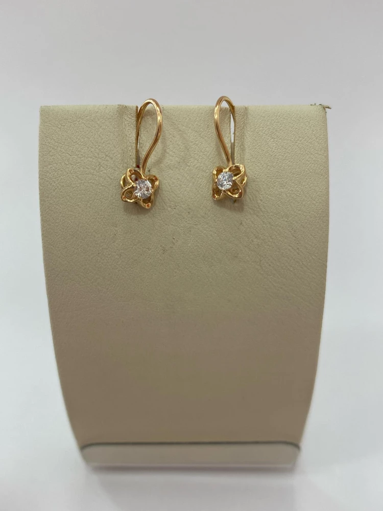 Серьги с фианитом из красного золота 585 пробы