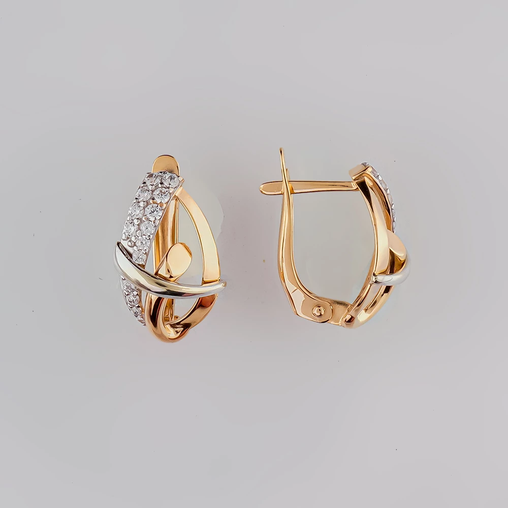 Серьги с фианитом из красного золота 585 пробы