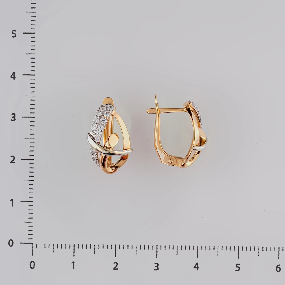 Серьги с фианитом из красного золота 585 пробы