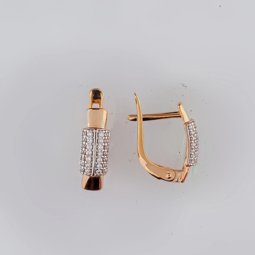 Серьги с фианитом из красного золота 375 пробы