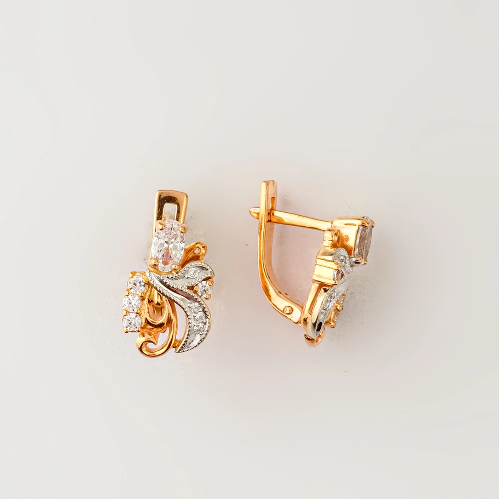 Серьги с фианитом из красного золота 585 пробы