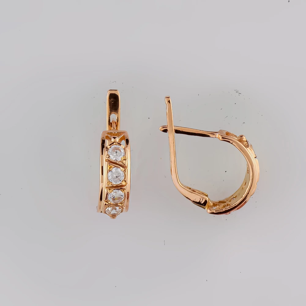 Серьги с фианитом из красного золота 585 пробы