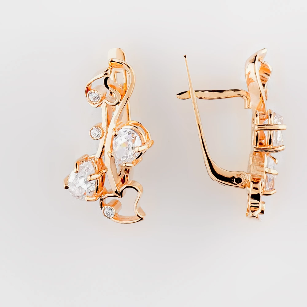 Серьги с фианитом из красного золота 585 пробы