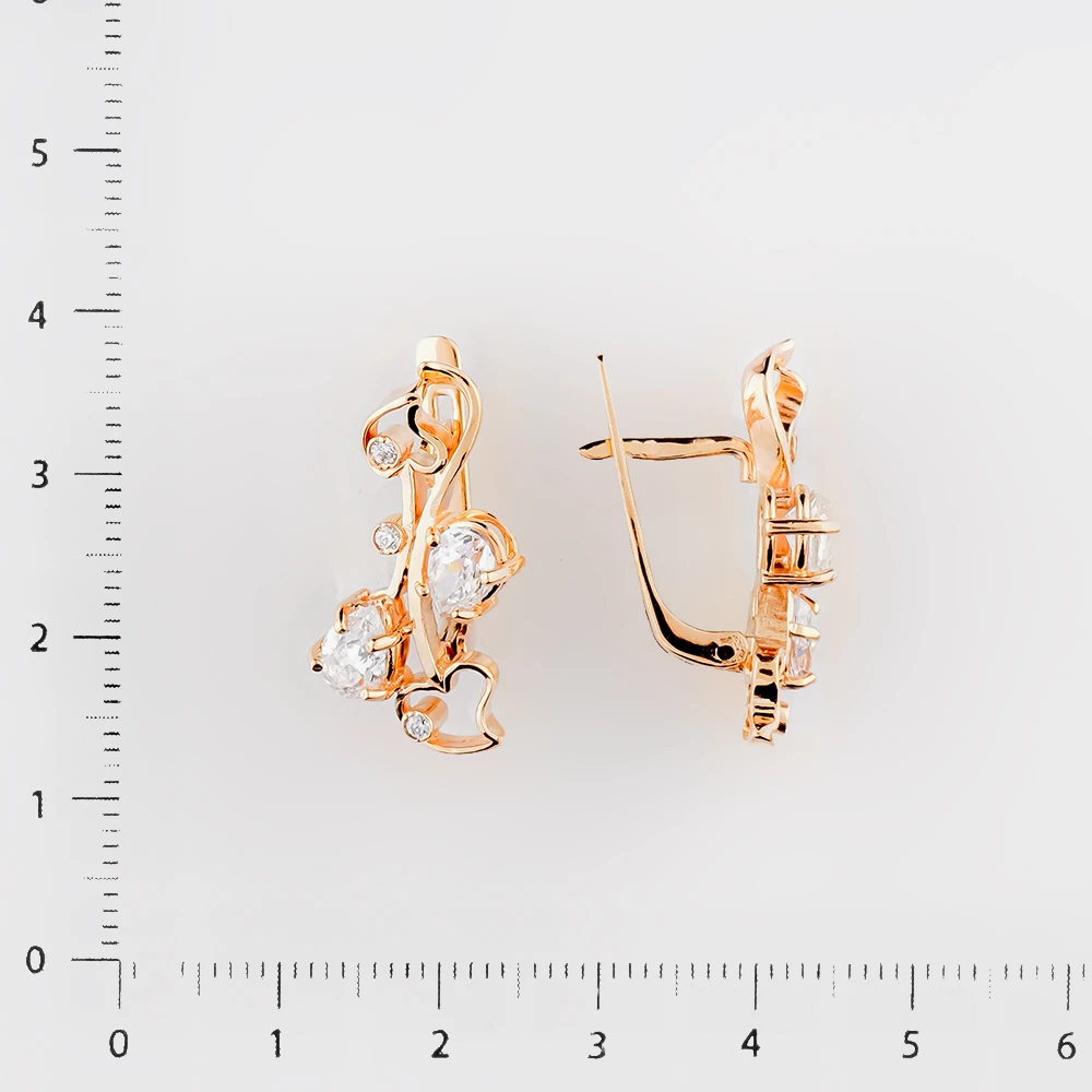 Серьги с фианитом из красного золота 585 пробы