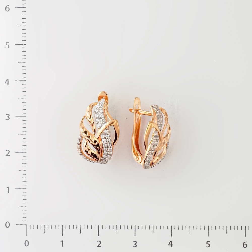 Серьги с фианитом из красного золота 585 пробы