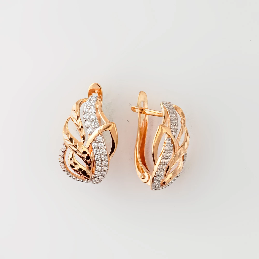 Серьги с фианитом из красного золота 585 пробы
