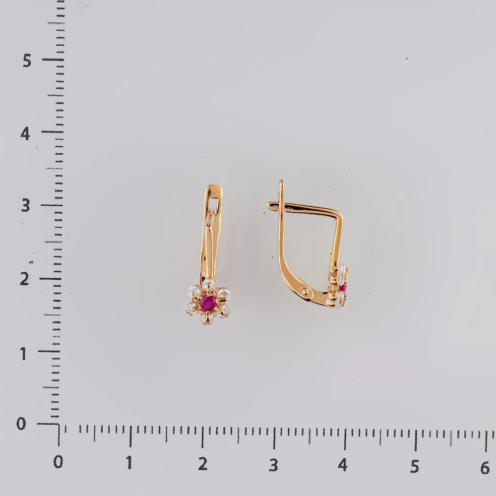 Серьги с фианитом из красного золота 585 пробы