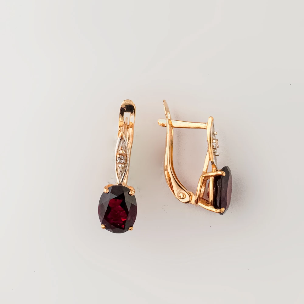 Серьги с гранатом из красного золота 585 пробы