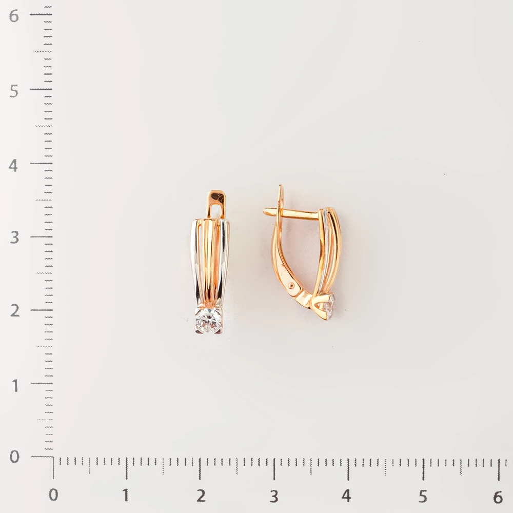 Серьги с фианитом из красного золота 585 пробы