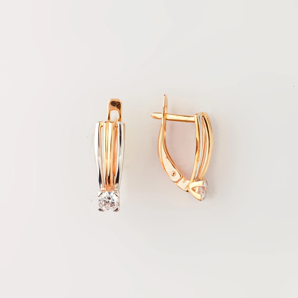 Серьги с фианитом из красного золота 585 пробы