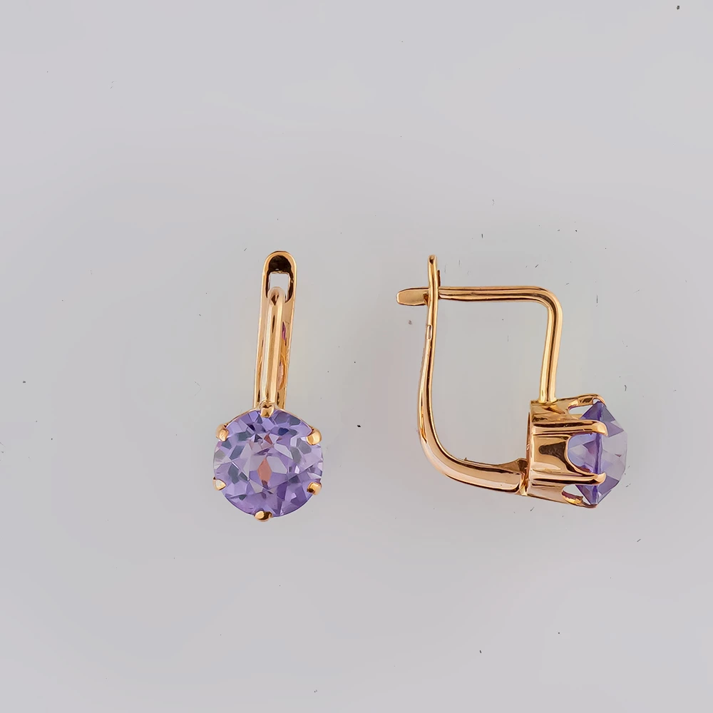 Серьги с фианитом из красного золота 583 пробы