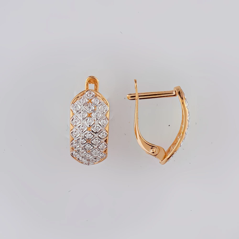 Серьги с фианитом из красного золота 585 пробы