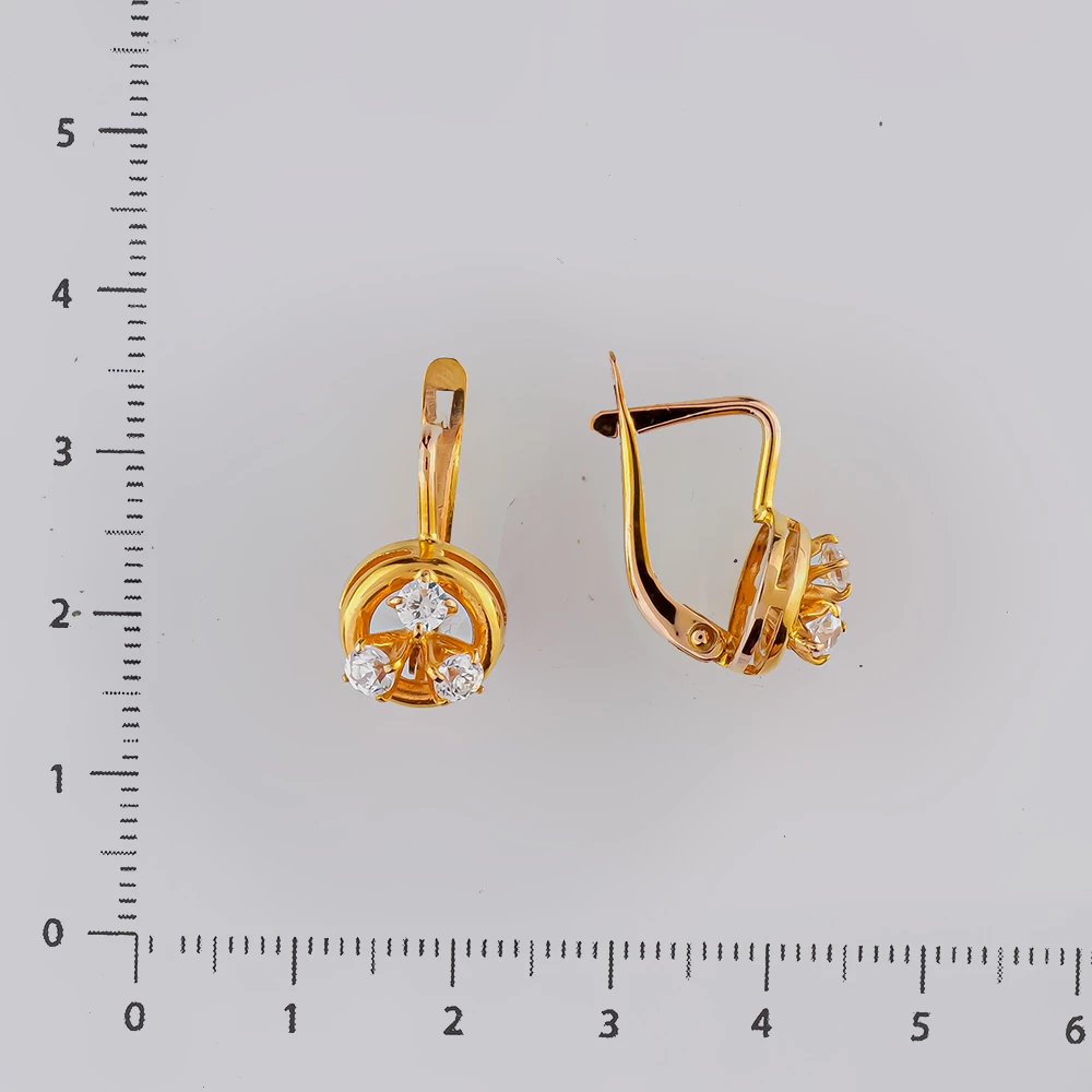 Серьги с фианитом из красного золота 585 пробы