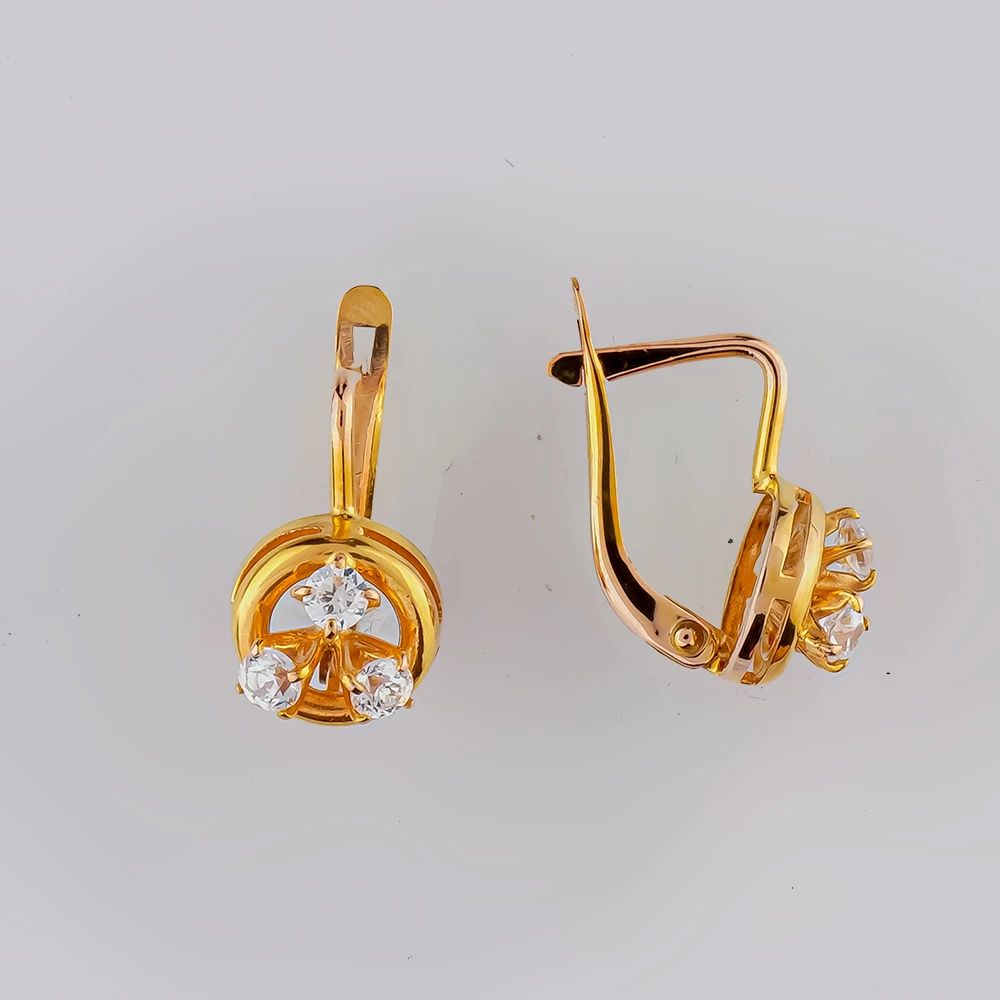 Серьги с фианитом из красного золота 585 пробы