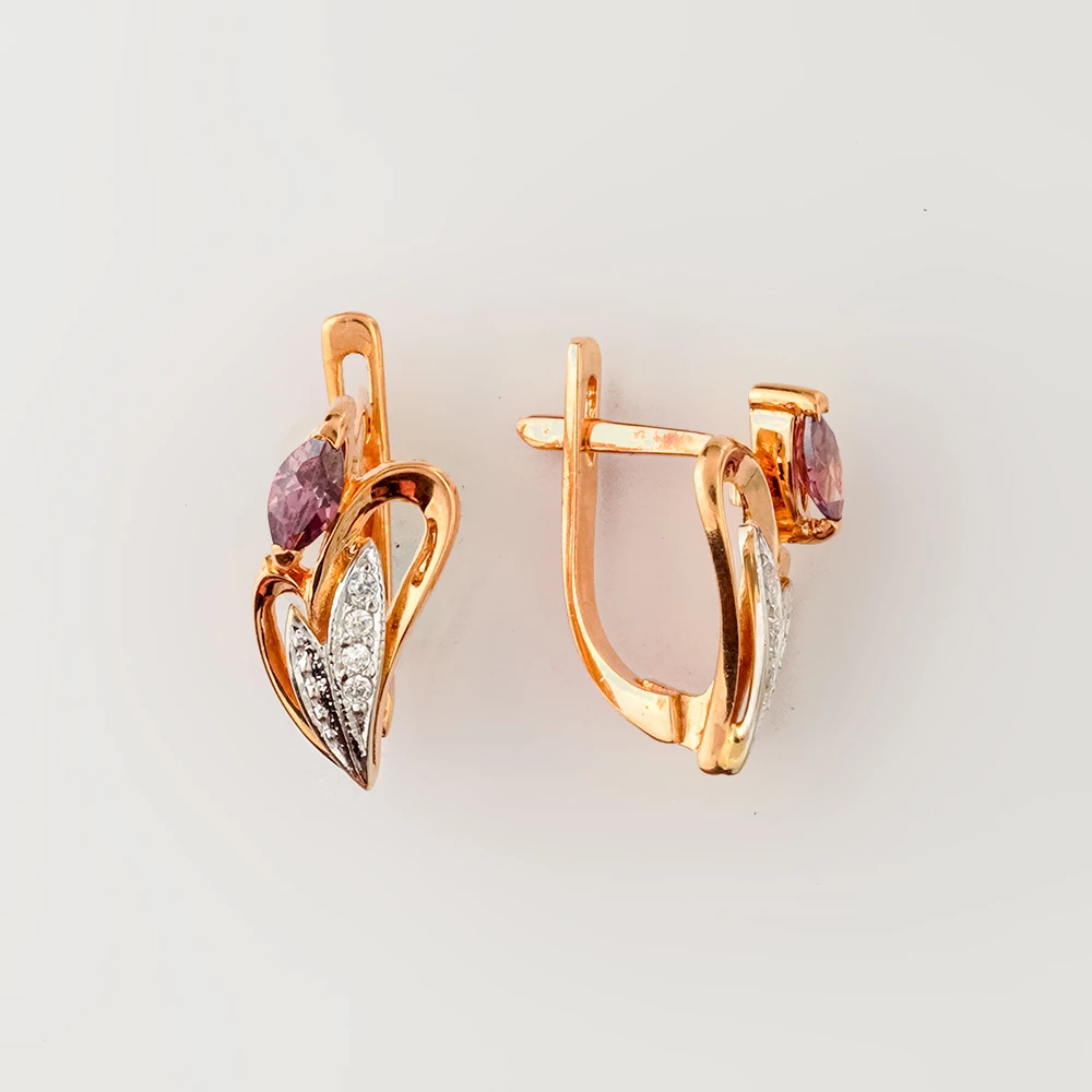 Серьги с фианитом из красного золота 585 пробы