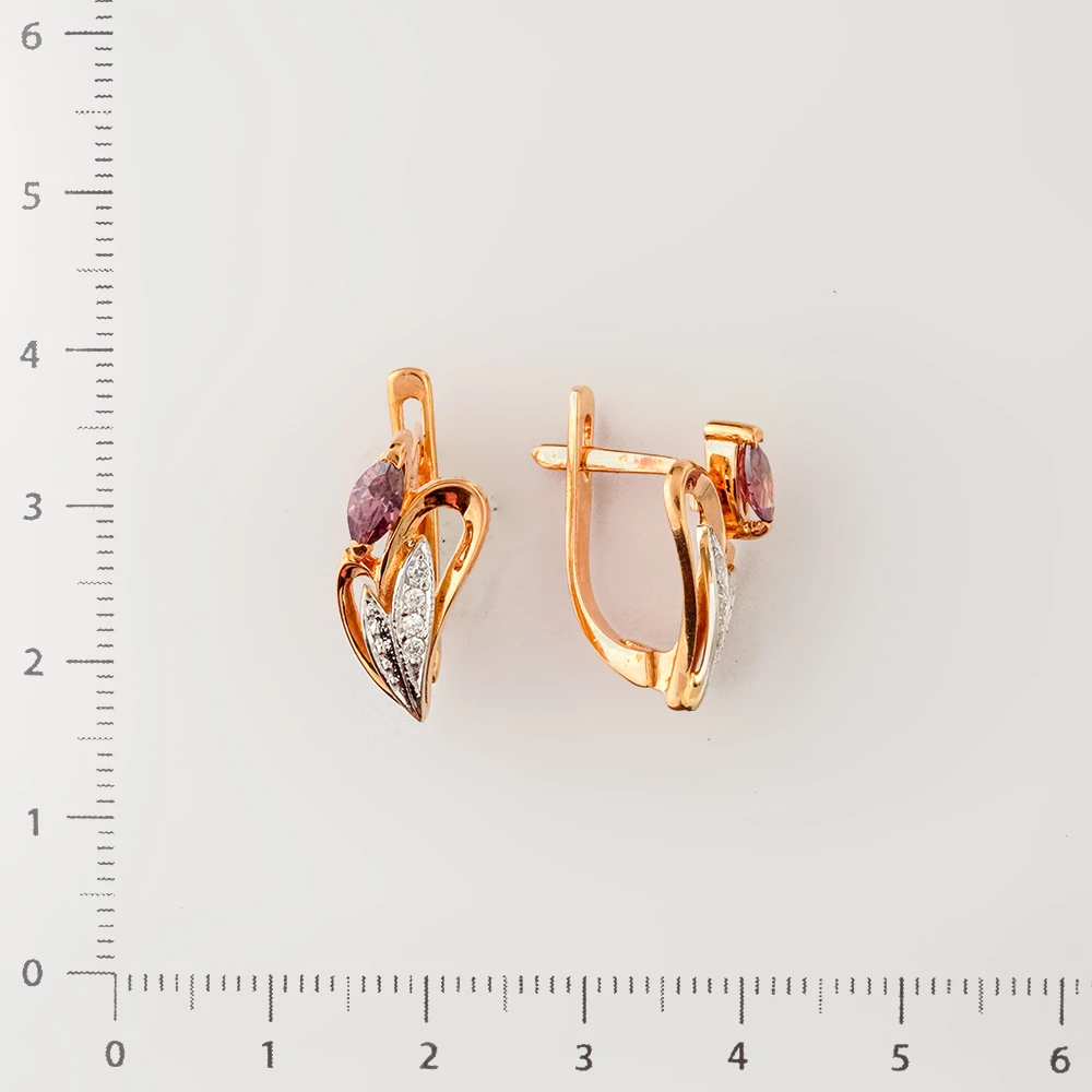 Серьги с фианитом из красного золота 585 пробы