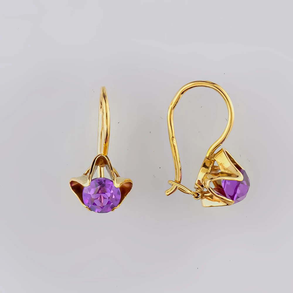 Серьги с фианитом из желтого золота 750 пробы