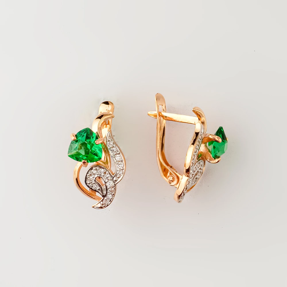 Серьги с фианитом из красного золота 585 пробы