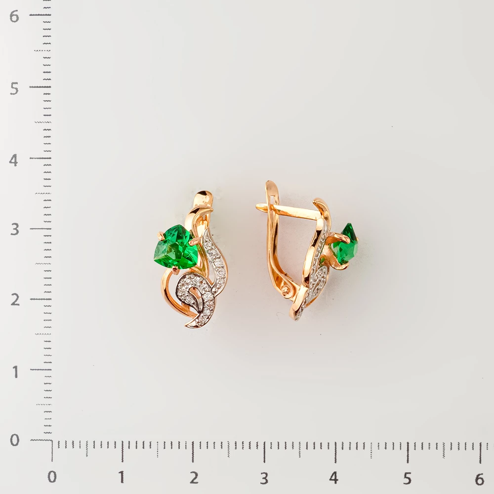 Серьги с фианитом из красного золота 585 пробы