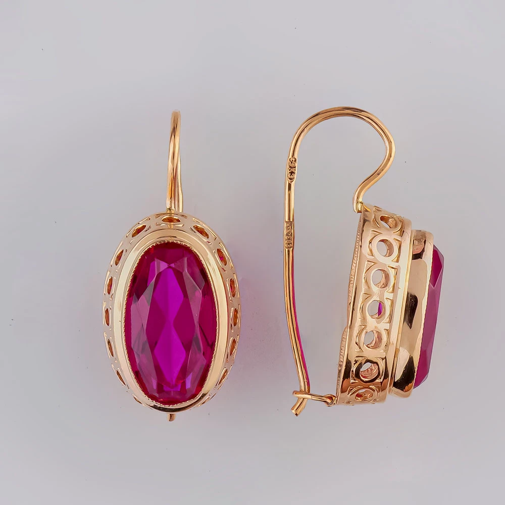 Серьги с фианитом из красного золота 583 пробы