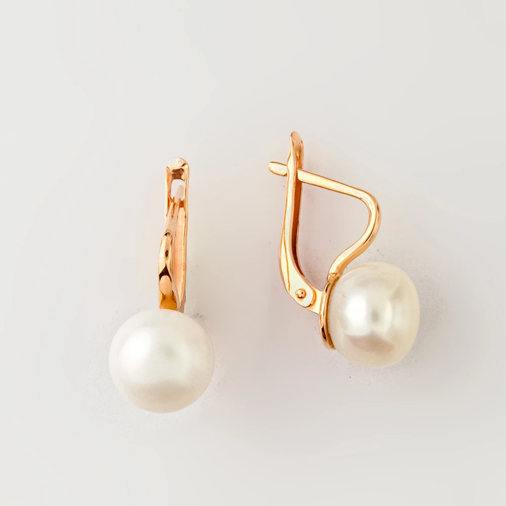 Серьги с культивированным жемчугом из красного золота 585 пробы