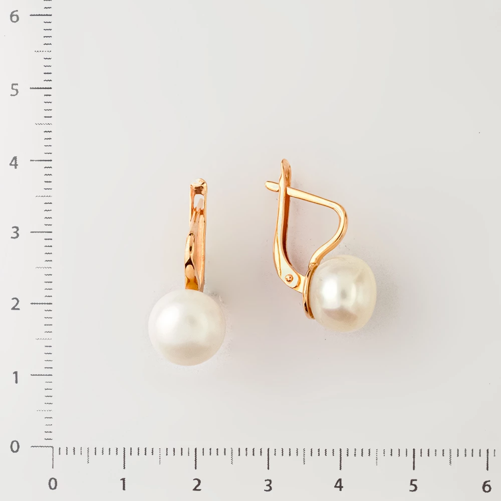 Серьги с культивированным жемчугом из красного золота 585 пробы