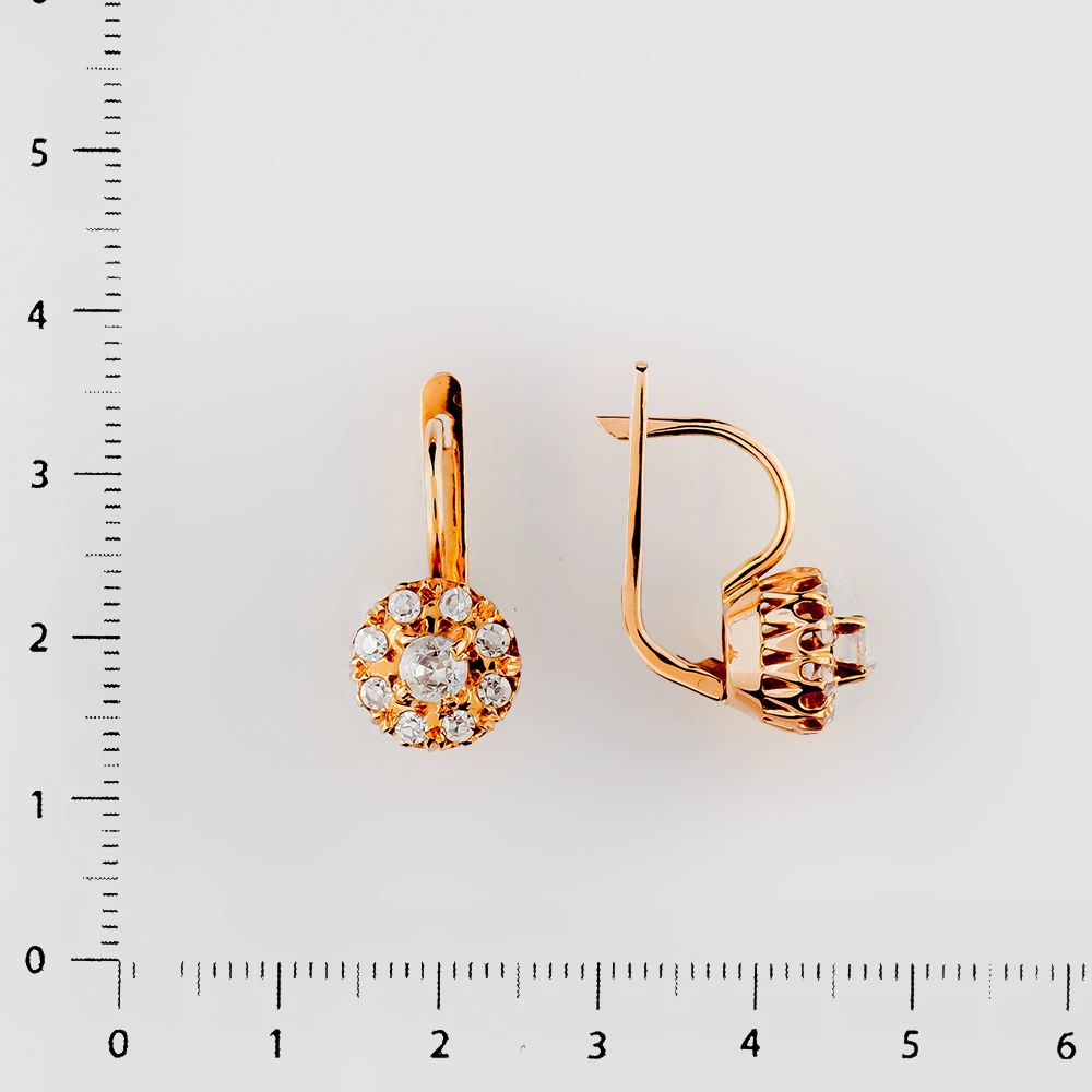 Серьги с фианитом из красного золота 585 пробы