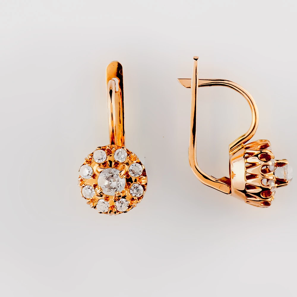 Серьги с фианитом из красного золота 585 пробы