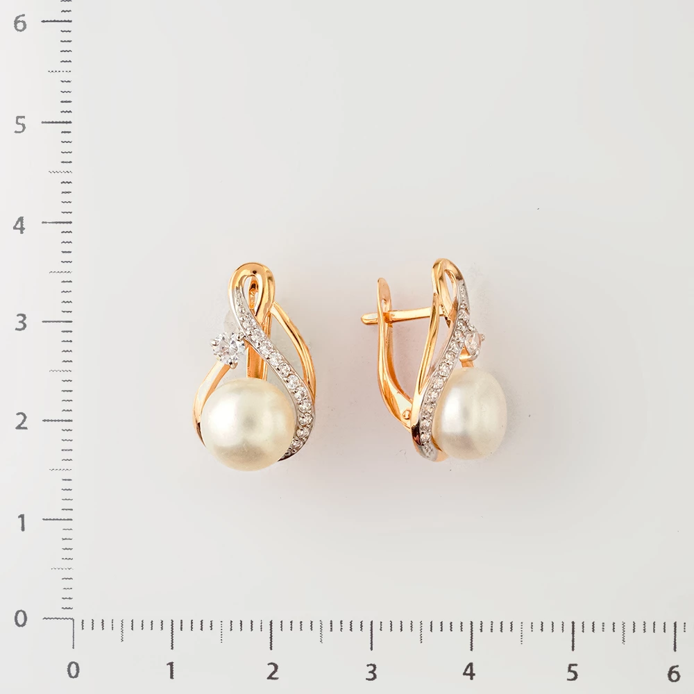 Серьги с культивированным жемчугом из красного золота 585 пробы