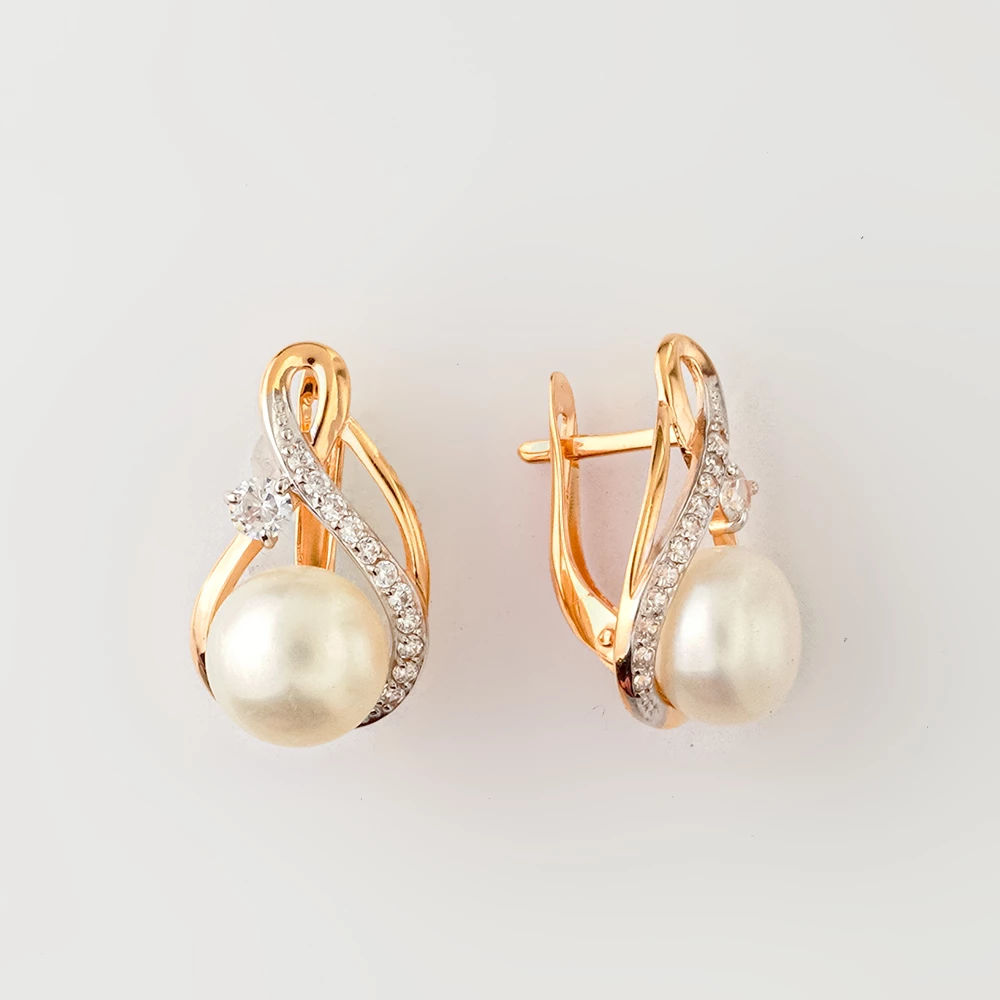 Серьги с культивированным жемчугом из красного золота 585 пробы