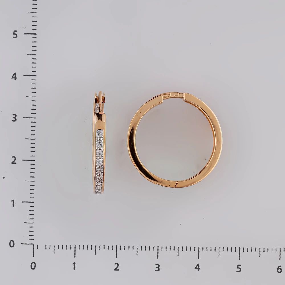 Серьги конго с фианитом из красного золота 585 пробы