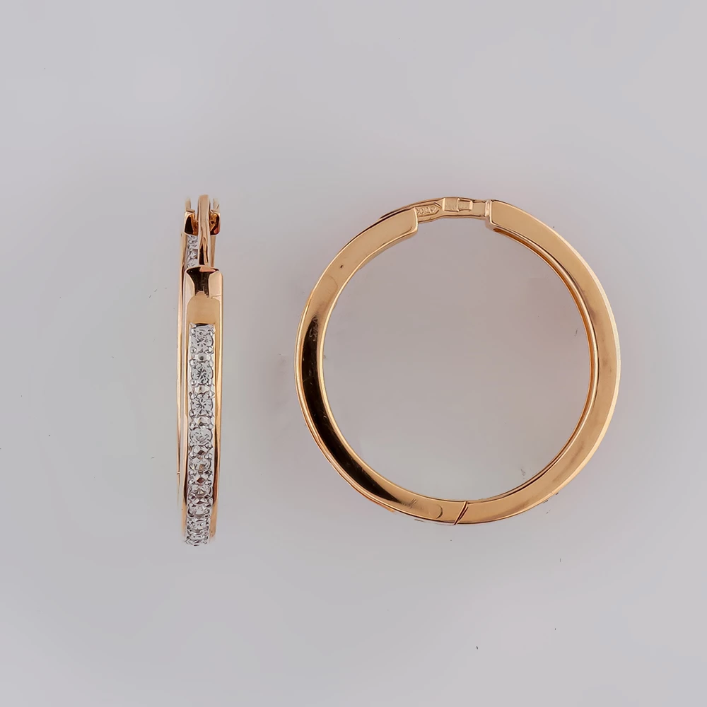 Серьги конго с фианитом из красного золота 585 пробы