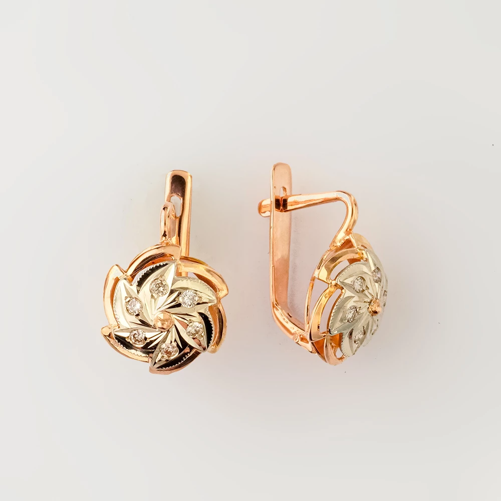 Серьги с бриллиантом из красного золота 585 пробы