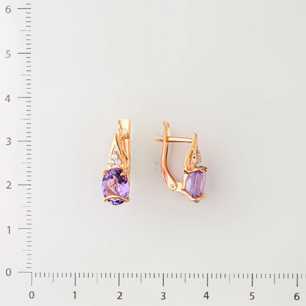 Серьги с аметистом из красного золота 585 пробы