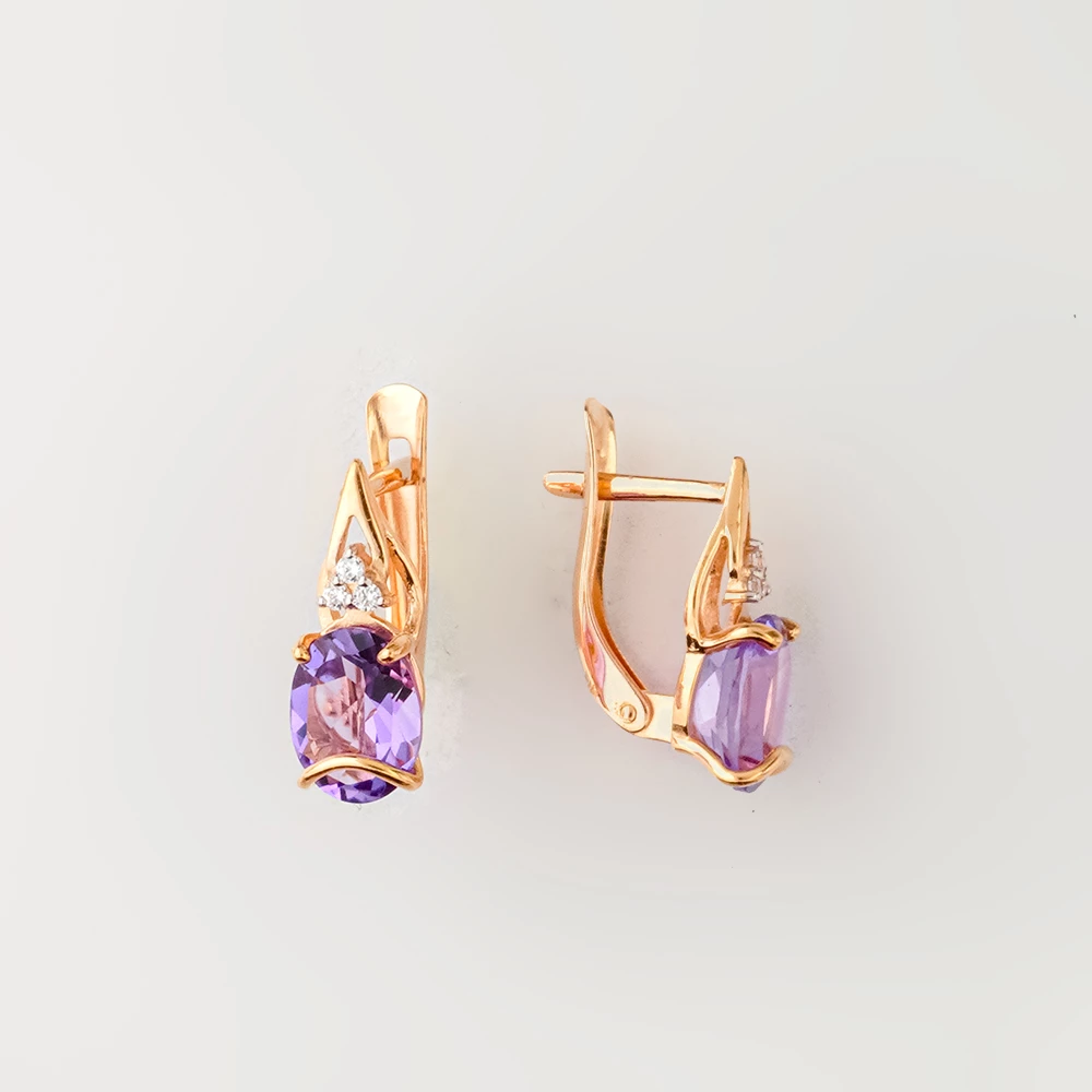 Серьги с аметистом из красного золота 585 пробы
